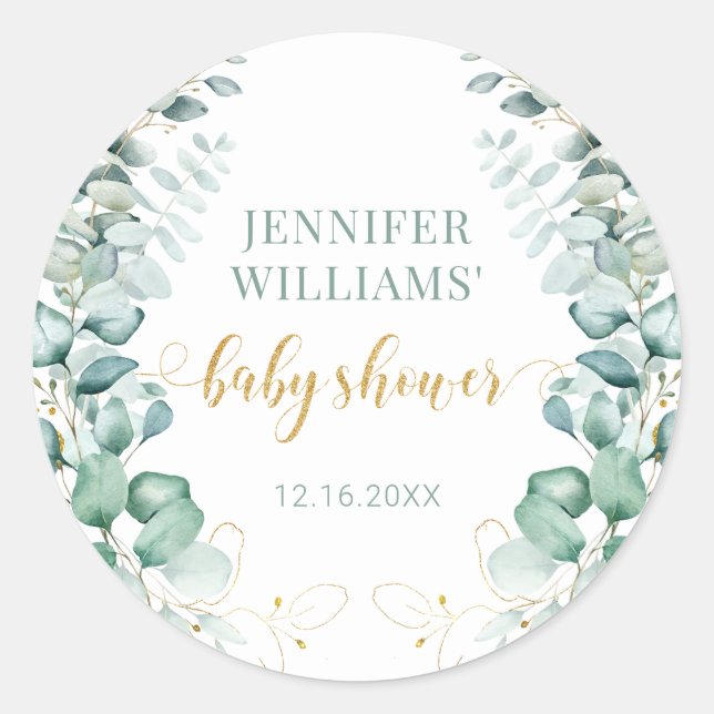 Eukalyptus verlasse goldene Babydusche Rundkleber Runder Aufkleber (Vorderseite)