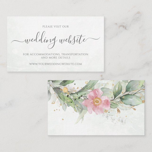 Eukalyptus Verlasse Greenery Gold Wedding Website Begleitkarte (Vorne/Hinten)