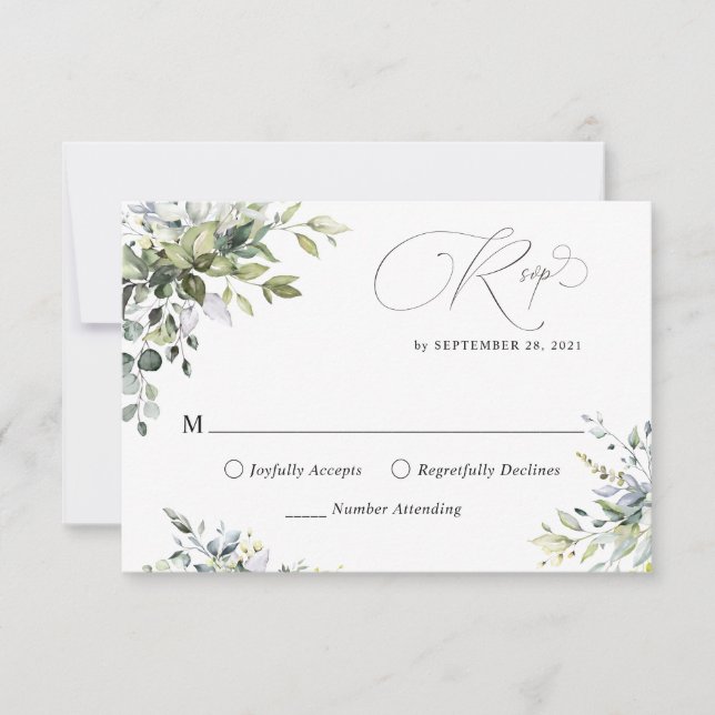Eukalyptus Verlasse Greenery Wedding RSVP Card Einladung (Vorderseite)