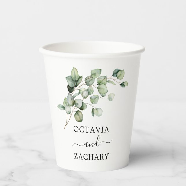 Eukalyptus Verlasse Grüne Elegant Minimalistisch Pappbecher (Vorderseite)