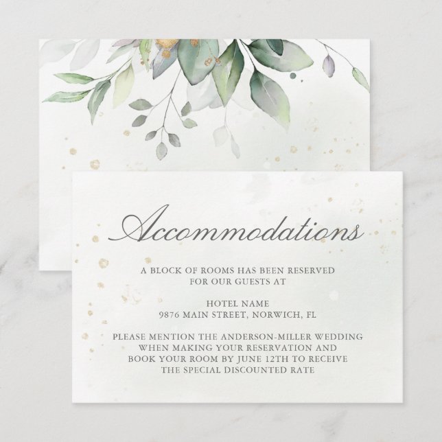 Eukalyptus Verlasse Grüne Hochzeitsunterkunft Begleitkarte (Vorne/Hinten)