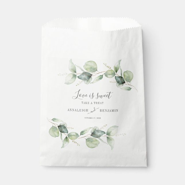 Eukalyptus Verlasse Grünschrift Hochzeit Geschenktütchen (Vorderseite)