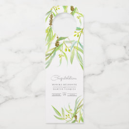 Eukalyptus verlasse Hochzeit mit grünem Aquarell Flaschenanhänger