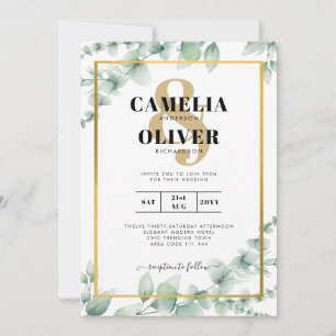Eukalyptus Verlasse WEDDING Greenery GOLD QR CODE Einladung