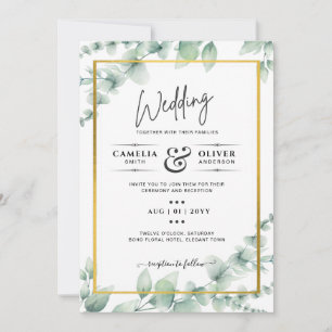 Eukalyptus Verlasse WEDDING Greenery GOLD QR CODE Einladung