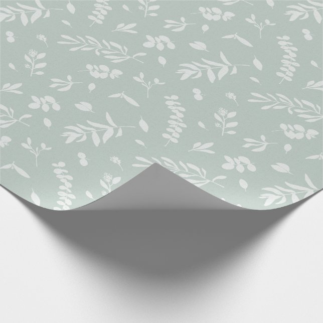 Eukalyptus verlässt aquamarines grünes beige geschenkpapier (Ecke)