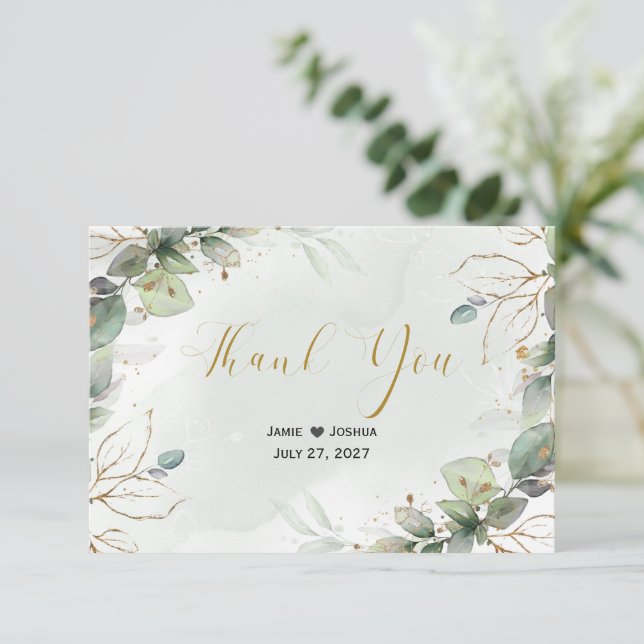 Eukalyptus Verlasst Greenerity Wedding Vielen Dank Dankeskarte (Stehend Vorderseite)