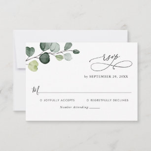 Eukalyptus Verlasst Greenery Monogram RSVP Card Karte