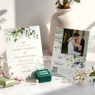 Eukalyptus Verlasst Greenery Wedding QR Code Foto Einladung