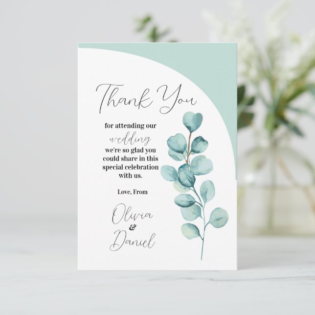 Eukalyptus Vielen Dank für Ihre Hochzeit Blätter M Dankeskarte (Stehend Vorderseite)