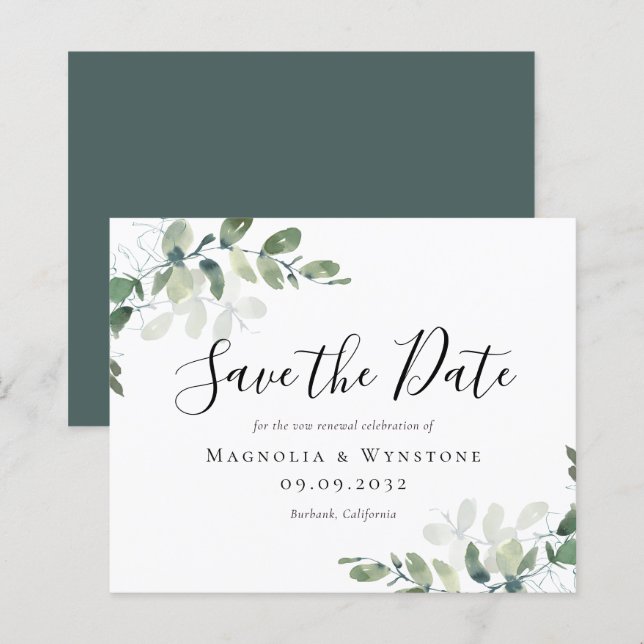 Eukalyptus-Vow-Erneuerung Save the Date (Vorne/Hinten)