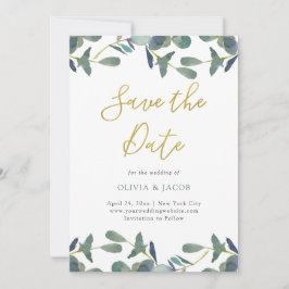 Eukalyptus-Wappen | Grüne Blätter und Imitate Gold Save The Date
