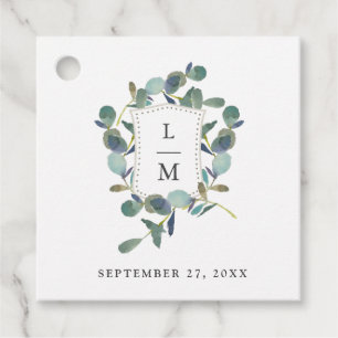 Eukalyptus-Wappen   Monogramm Watercolor Wedding Geschenkanhänger