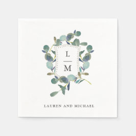 Eukalyptus-Wappen | Monogramm Watercolor Wedding Serviette