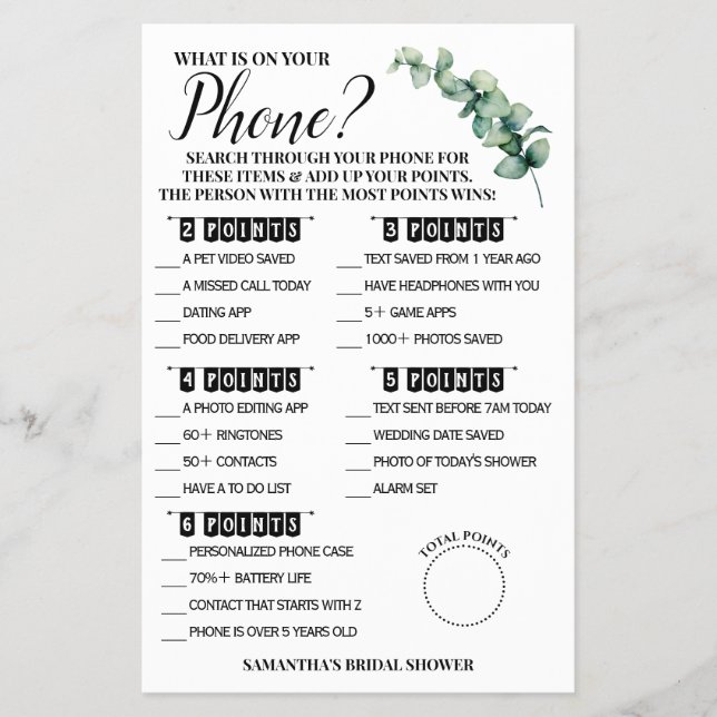 Eukalyptus Was auf Ihrer Telefonduschkarte steht Flyer (Vorne)