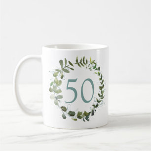 Eukalyptus Watercolor 50. Geburtstag Kaffeetasse