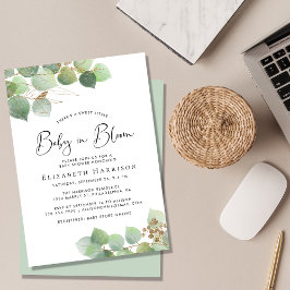 Eukalyptus Watercolor Baby in Blütendusche Einladung