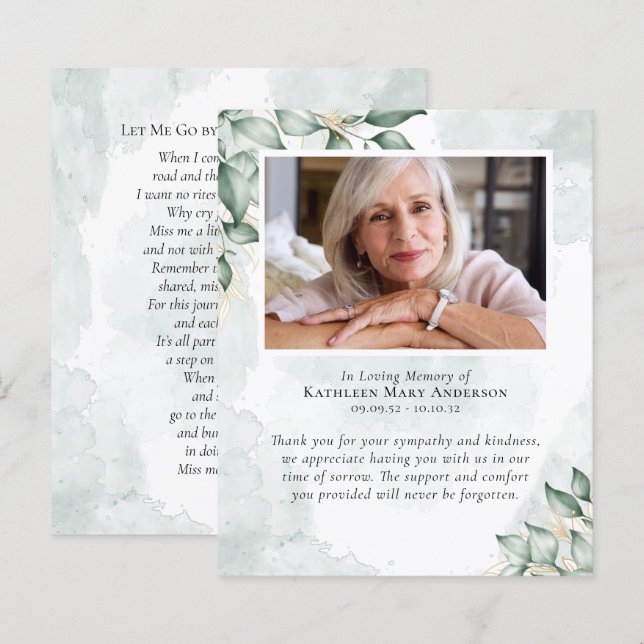 Eukalyptus Watercolor Beerdigung Danke für Ihr Geb (Vorne/Hinten)