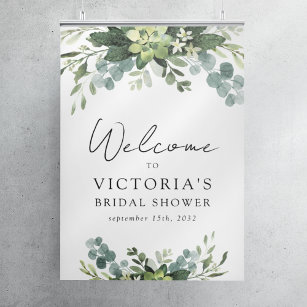 Eukalyptus Watercolor Brautparty Begrüßungszeichen Poster