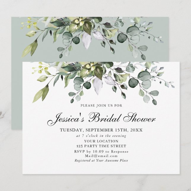 Eukalyptus Watercolor Bridal Dusche Einladung (Vorne/Hinten)