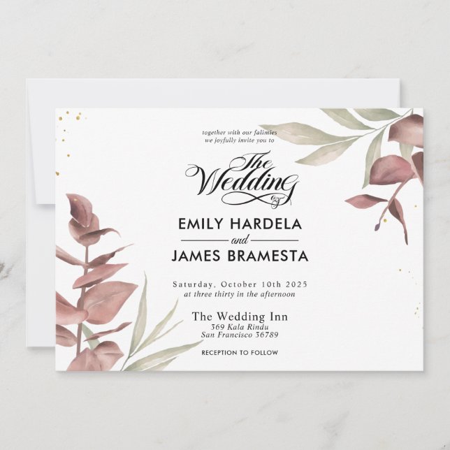 Eukalyptus Watercolor Budget Hochzeit Einladung (Vorderseite)