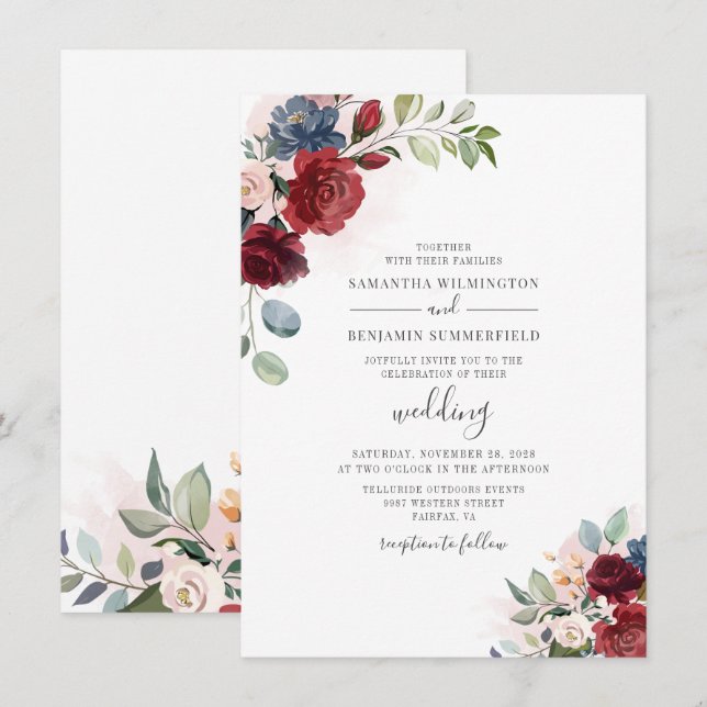 Eukalyptus Watercolor Dusty Blue Botanical Wedding Einladung (Vorne/Hinten)