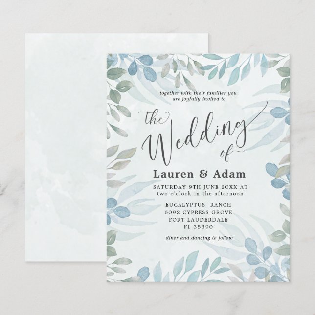 Eukalyptus Watercolor Einladung zur Hochzeit (Vorne/Hinten)