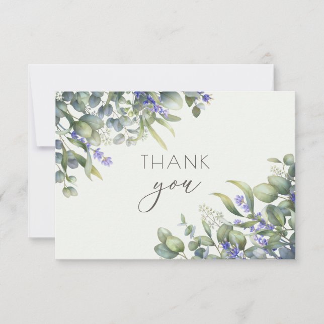 Eukalyptus Watercolor Floral Wedding Foto Dankeskarte (Vorderseite)