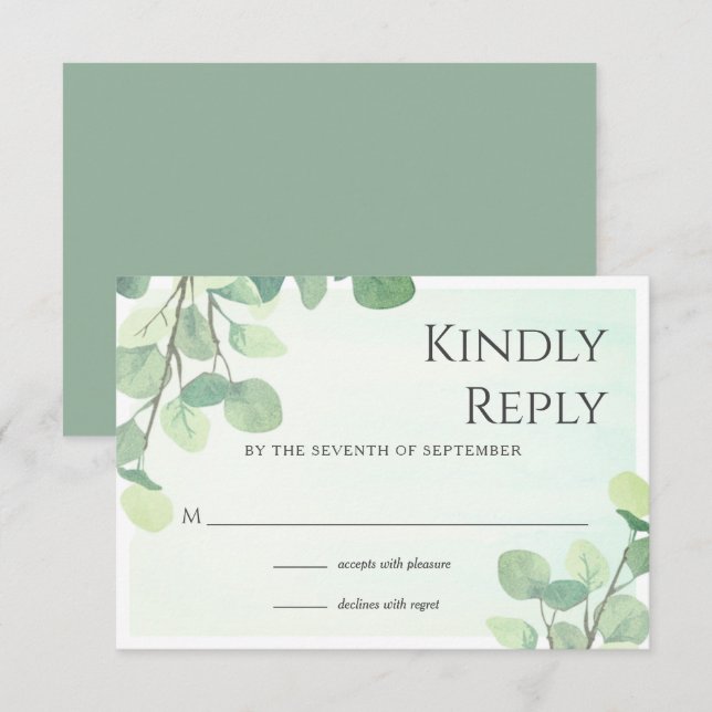 Eukalyptus Watercolor Floral Wedding RSVP Card (Vorne/Hinten)
