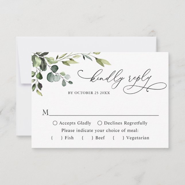 Eukalyptus Watercolor Floral Wedding RSVP Karte (Vorderseite)