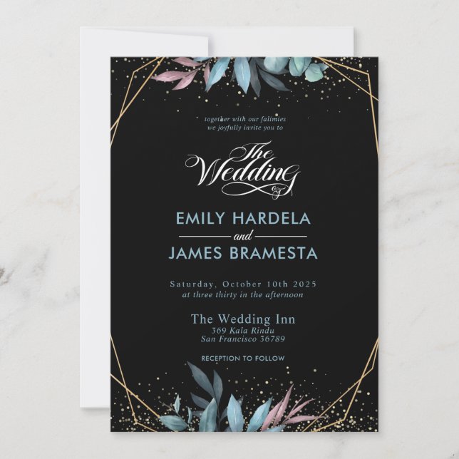 Eukalyptus Watercolor Gold Gerahmte Hochzeit Einladung (Vorderseite)