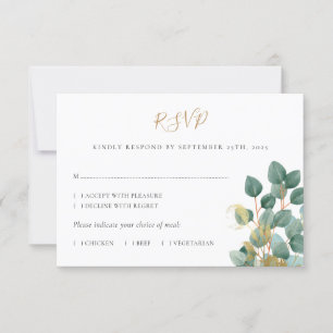 Eukalyptus Watercolor Gold Wedding RSVP Card