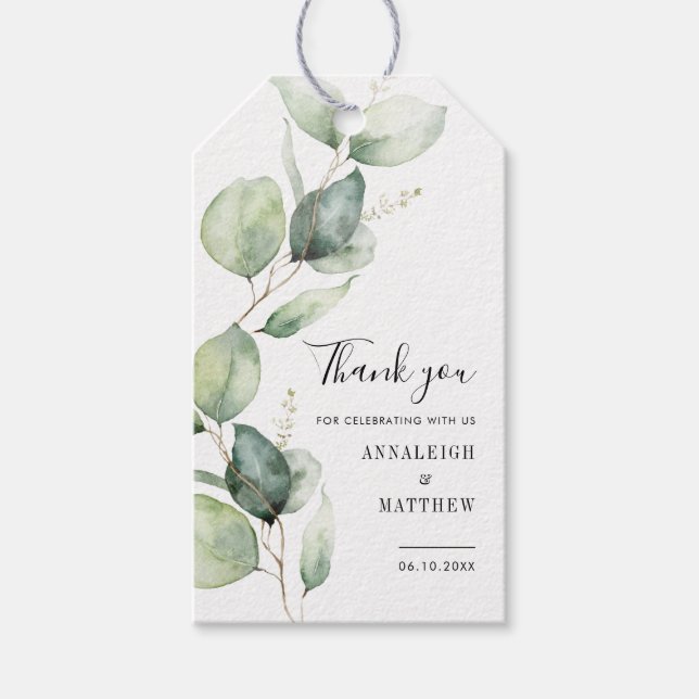 Eukalyptus Watercolor Greenerity Wedding Geschenkanhänger (Vorderseite)