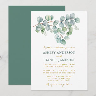 Eukalyptus Watercolor Greenerity Wedding Gold Einladung