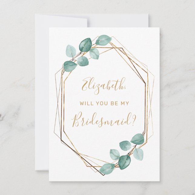 Eukalyptus Watercolor Greenery Gold Bridesmaid Einladung (Vorderseite)