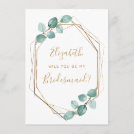 Eukalyptus Watercolor Greenery Gold Bridesmaid Einladung