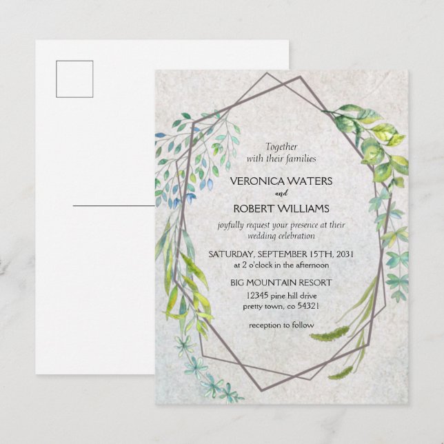 Eukalyptus Watercolor Grüne Hochzeit Einladungspostkarte (Vorne/Hinten)