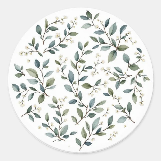 Eukalyptus Watercolor-Hochzeitsticker Runder Aufkleber (Vorderseite)
