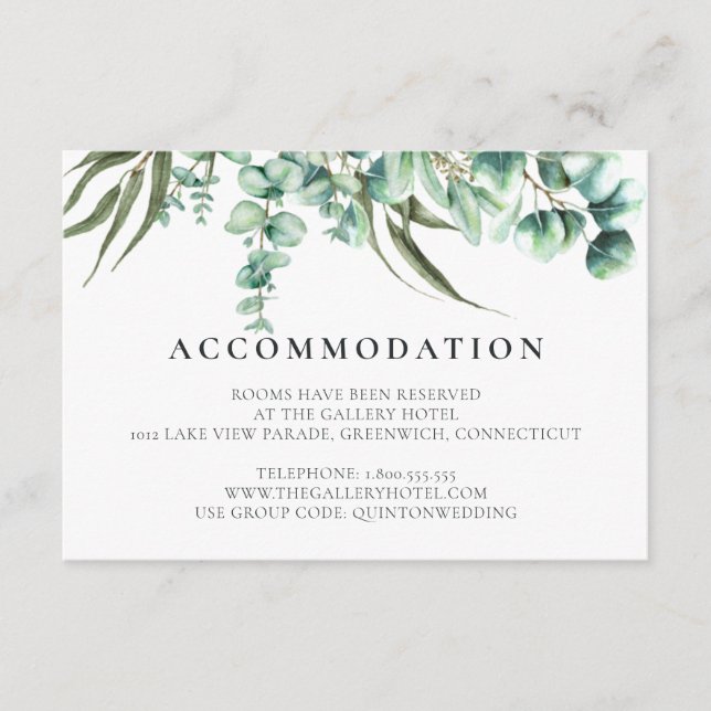 Eukalyptus Watercolor Hotel Rustic Greenery Begleitkarte (Vorderseite)