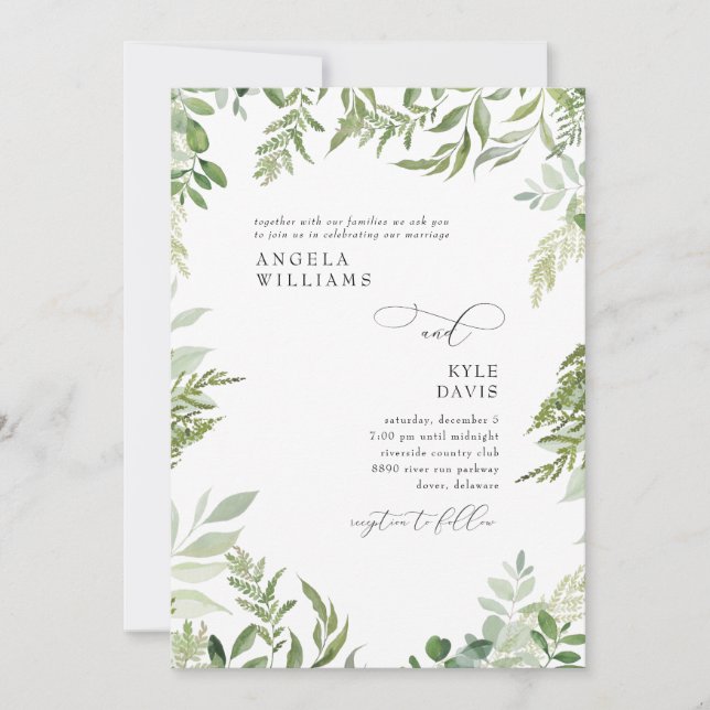 Eukalyptus Watercolor Keine Eltern Hochzeit Einladung (Vorderseite)