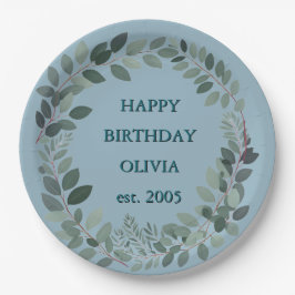 Eukalyptus Watercolor Leaf blass blau Pappteller