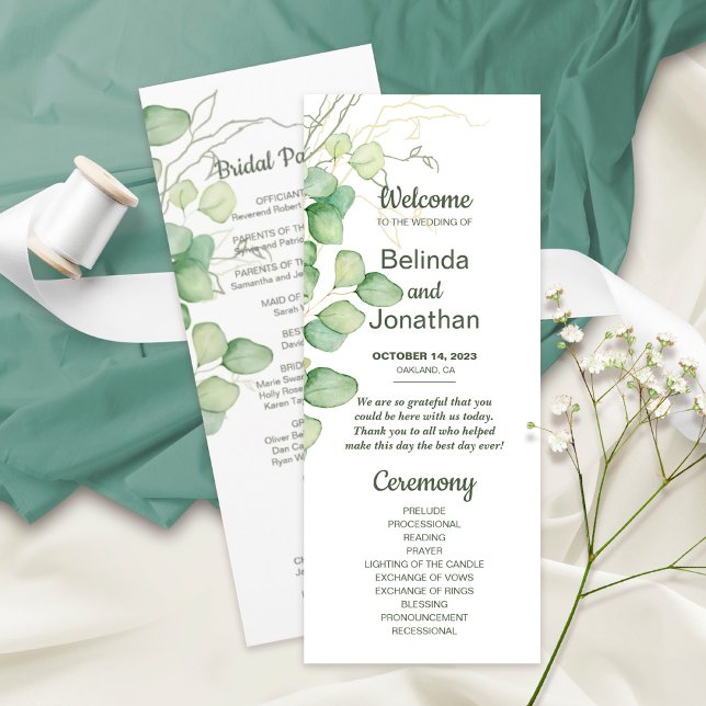 Eukalyptus Watercolor Minimalistische Hochzeitspro Programm (Von Creator hochgeladen)