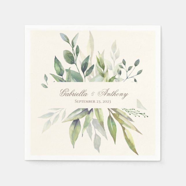Eukalyptus-Watercolor-Neutrale Hochzeit Serviette (Vorderseite)