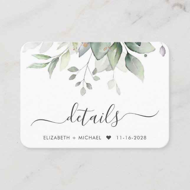 Eukalyptus Watercolor QR Code Hochzeitdetails Begleitkarte (Vorderseite)