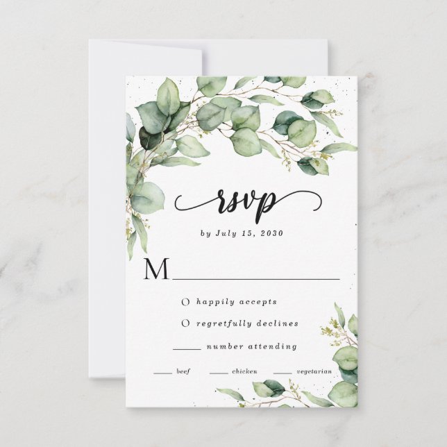 Eukalyptus Watercolor RSVP-Karte RSVP Karte (Vorderseite)
