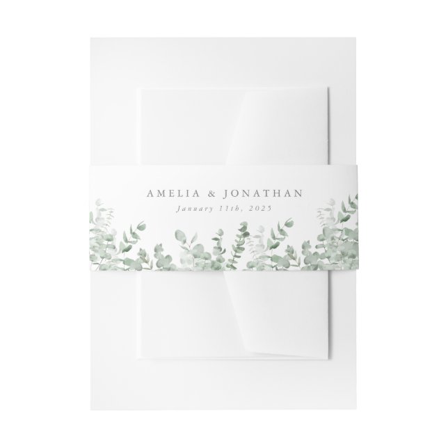 Eukalyptus Watercolor Wedding Einladungsbanderole (Vorderseite Beispiel)