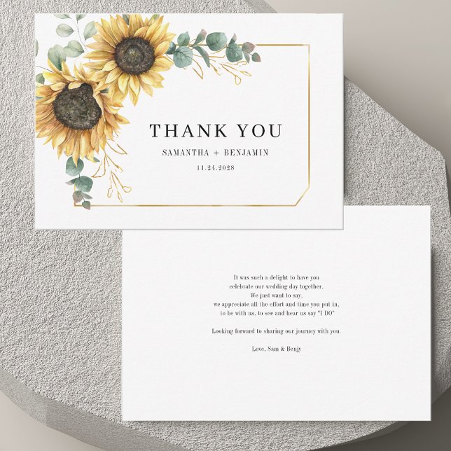 Eukalyptus Watercolor Wedding Floral Sunflower Dankeskarte (Floral Sunflower Eucalyptus Watercolor Wedding Thank You Card)