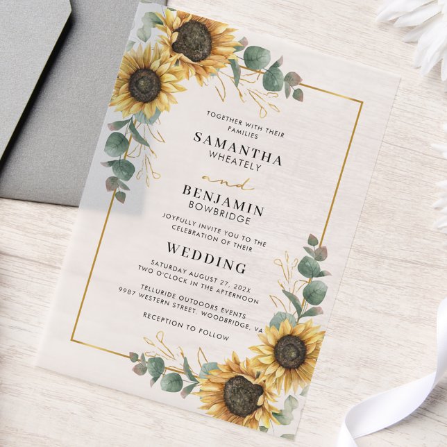 Eukalyptus Wedding (Watercolor Floral Sunflower Eucalyptus Greenery Wedding Vellum Invitation)