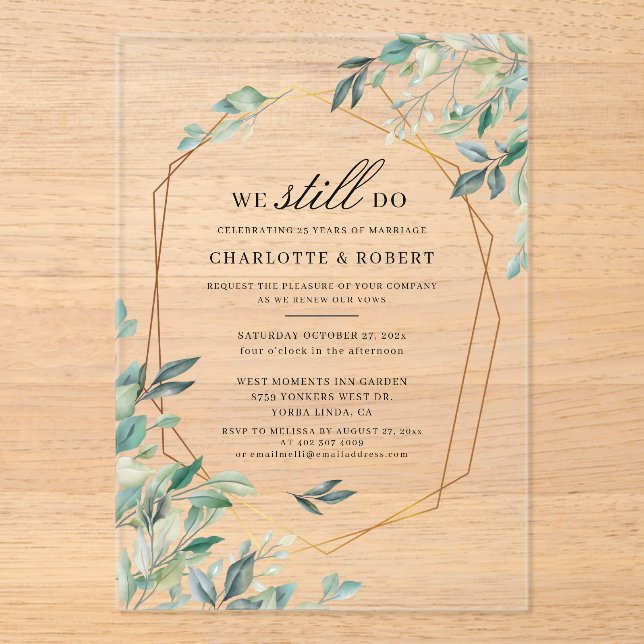 Eukalyptus Wedding Acryleinladungen (Vorderseite)