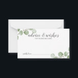 Eukalyptus Wedding Advisor und Wünsche Hinweiskarte<br><div class="desc">Feiern Sie Ihren besonderen Tag mit dieser wunderschönen Hochzeitsratgeber- und Wunschkarte mit dem Titel "Ratschläge & Wünsche" in modernem Drehbuch und mit sanften Aquarellfarben Eukalyptus auf weißem Hintergrund dekoriert. Ideal für Hochzeiten,  Babydusche,  Geburtstagsparty,  Brautparty,  Junggeselinnen-Abschied und alle besondere Anlässe.</div>
